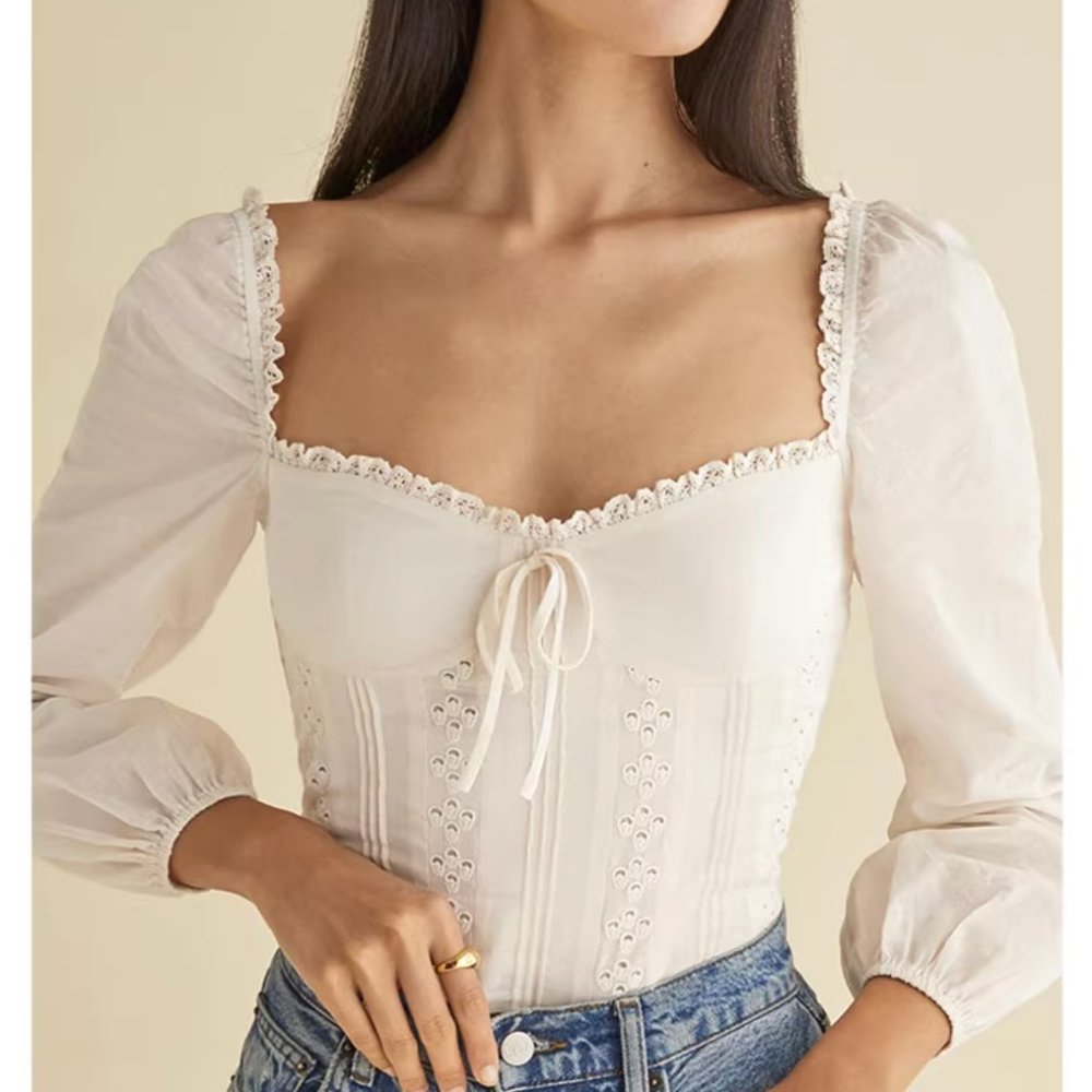 NWT Reformation Isadora Cotton Top - Cream - Picture 4 of 11